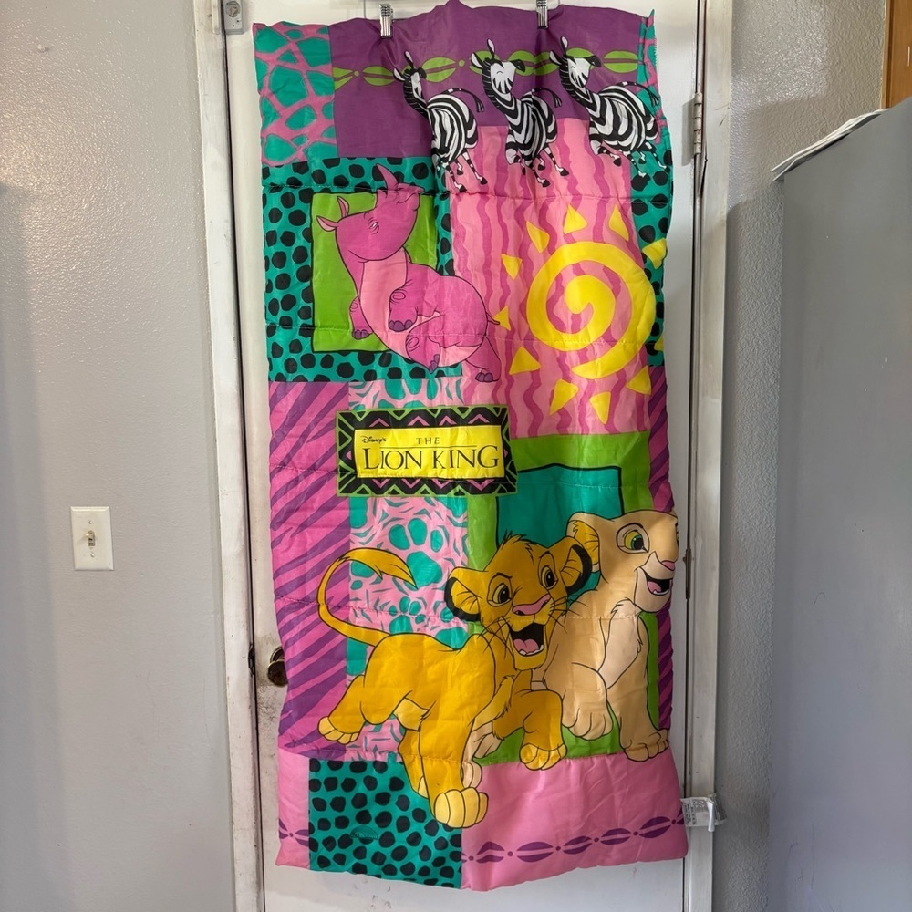 Rare Vintage Disney Lion King Sleeping Bag Y2K Pink Colorful Kids Kidcore Simba